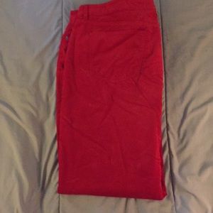 Red velveteen jeans.